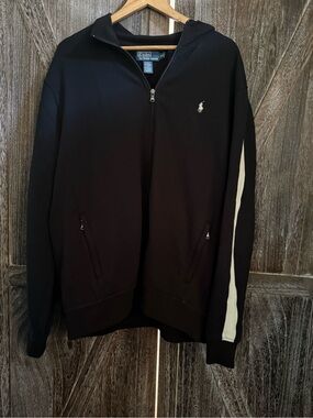 Polo by Ralph Lauren Men’s Black Zip Hoodie with White Sleeve Big and Tall